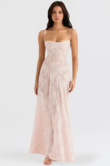 Women’s Maxi Dress – Slim Fit – Chiffon – Floral Print – Thin Straps – Formal Style