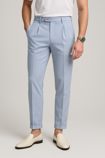 Men’s Straight-Leg Trousers – High Waist – Pleated Front – Cuffed Hem – Breathable Fabric