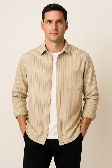 Men’s Long Sleeve Shirt – Relaxed Fit – Striped – Breathable Cotton Casual Wear