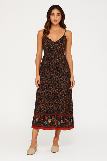 Women’s Maxi Dress – Floral Print – V-Neck – Strappy Sleeveless – Flowy Boho Fit