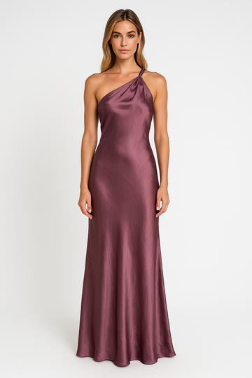 Women’s Evening Gown – Satin – Slim Fit – One Shoulder – Floor Length Formal Dress