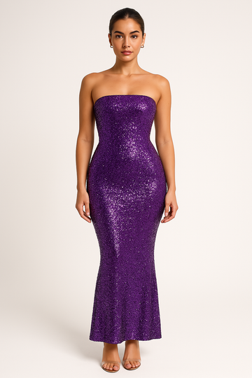 Women’s Evening Gown – Strapless – Slim Fit – Sequin – Floor Length – Formal Wear