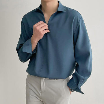 Men’s Long Sleeve Pullover Shirt – V-Neck – Relaxed Fit – Lightweight Drape