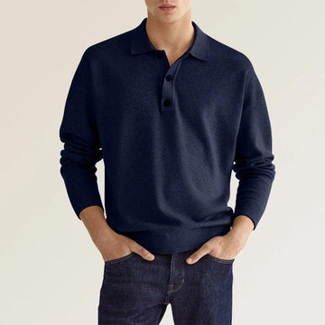 Men’s Polo Shirt – Soft Knit Cotton Blend – Classic Fit – Long Sleeve – Ribbed Cuffs