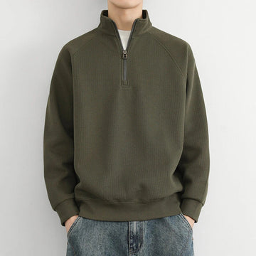 Men’s Half-Zip Sweatshirt – Ribbed Knit – Relaxed Fit – Stand Collar Pullover