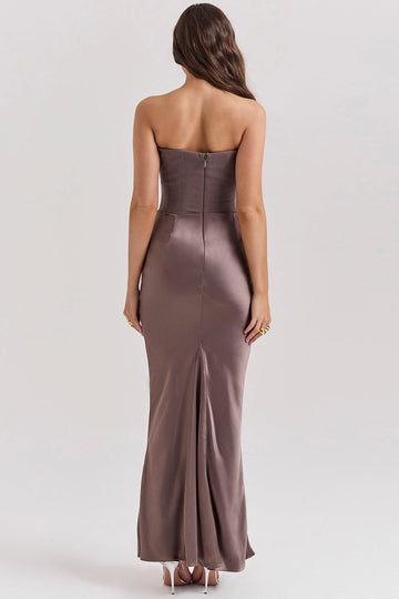 Women’s Maxi Dress – Satin Fabric – Strapless Corset Bodice – Slim Fit Formal Wear