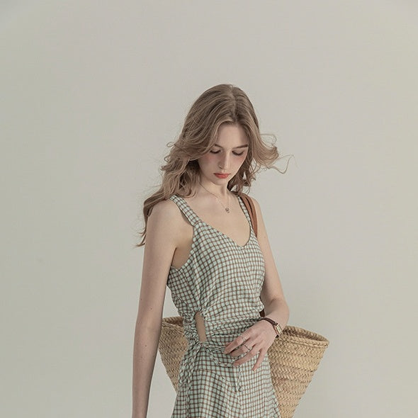 Plaid Sleeveless Halter Dress