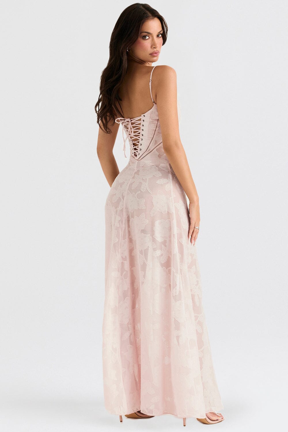 Women’s Maxi Dress – Slim Fit – Chiffon – Floral Print – Thin Straps – Formal Style