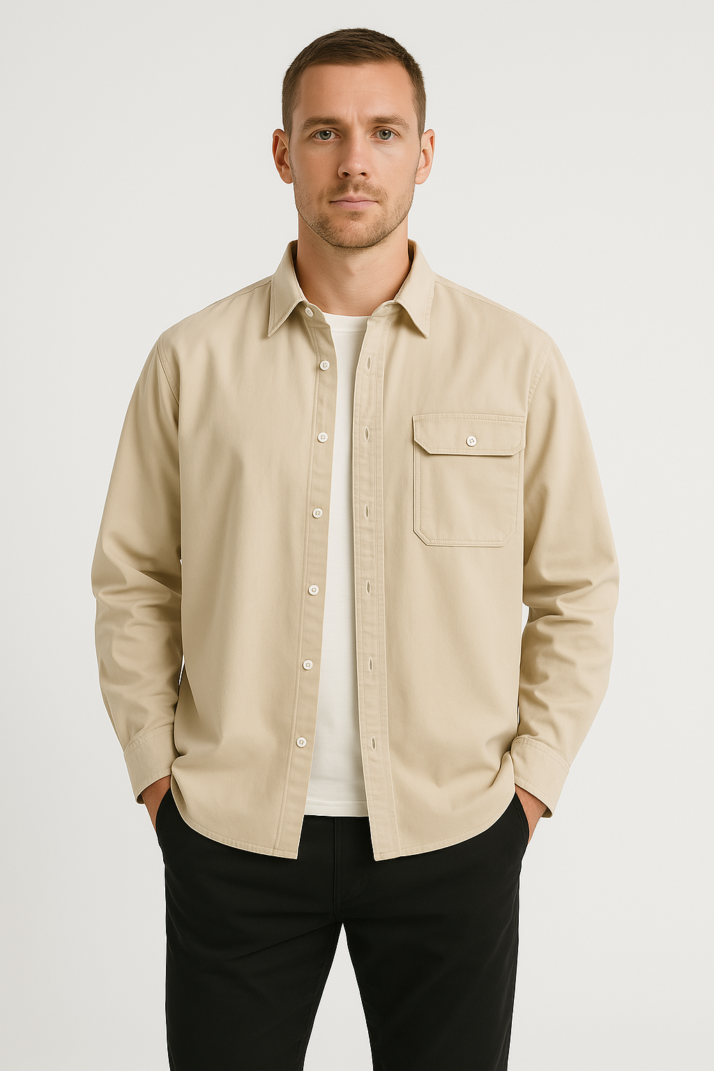 Men’s Button-Down Shirt – 100% Cotton – Relaxed Fit – Long Sleeve Casual Style
