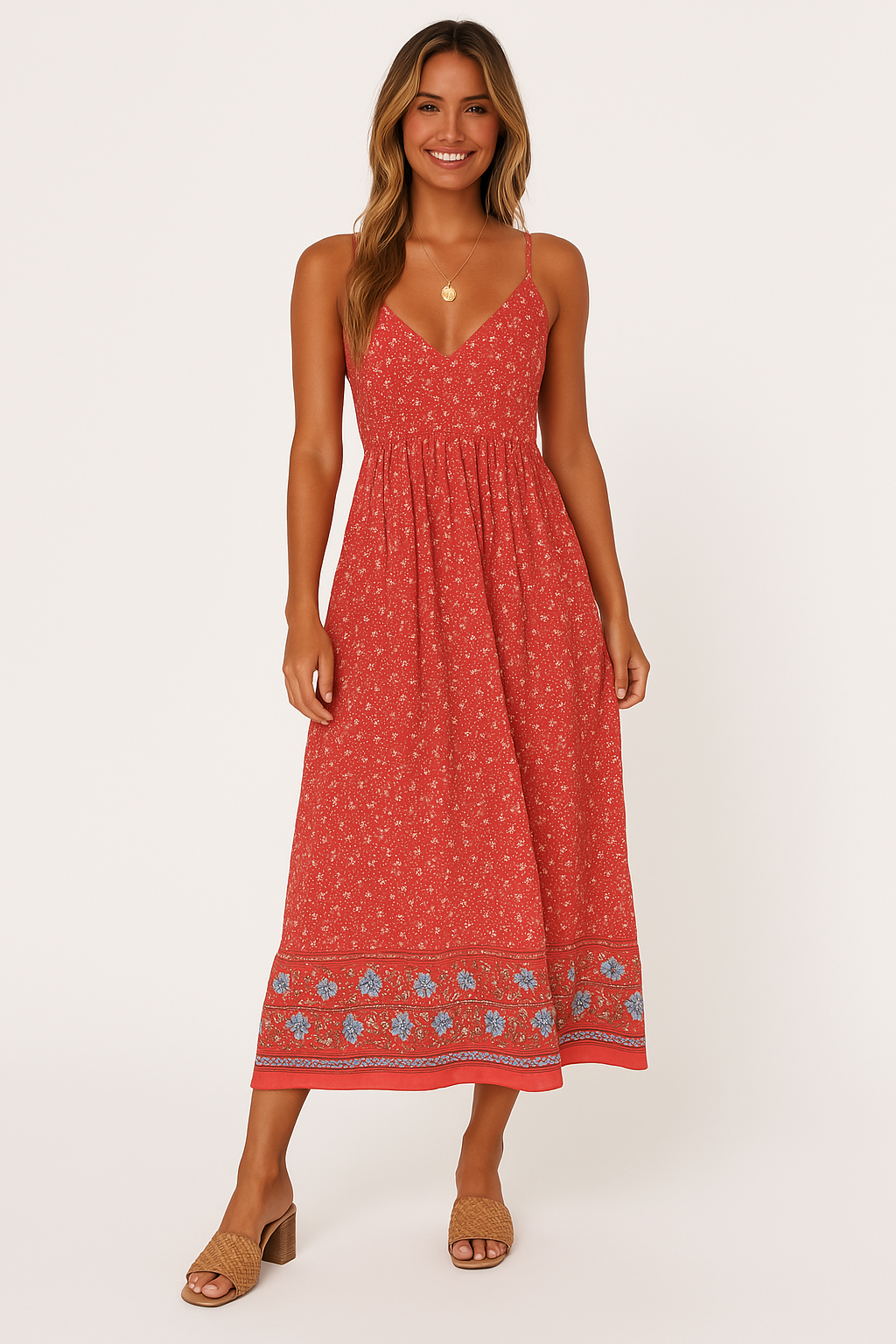 Women’s Maxi Dress – Floral Print – V-Neck – Strappy Sleeveless – Flowy Boho Fit