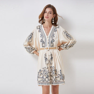 Single-breasted Lantern Sleeve Design Niche Dress